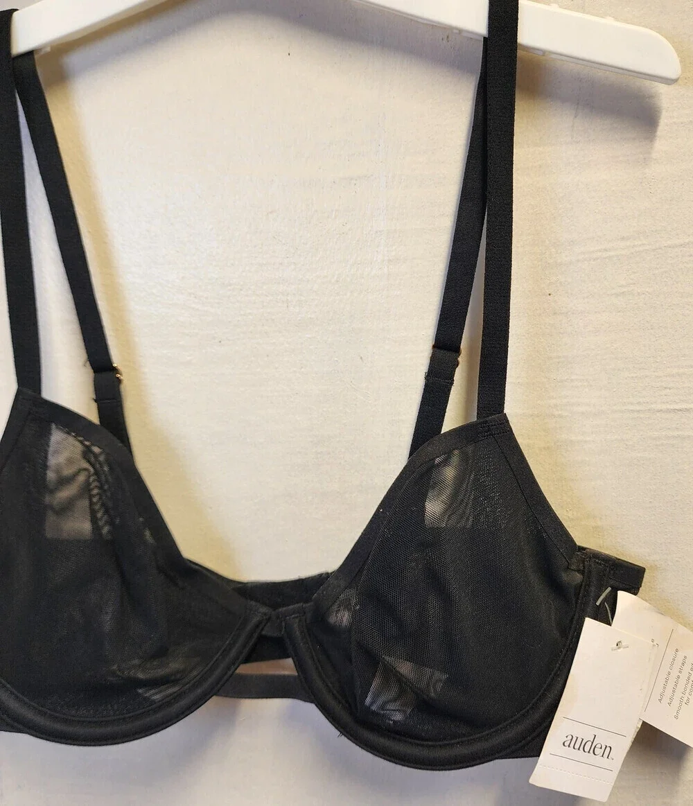 New Auden Women's Black Underwire Sheer Bra Adjustable Straps Size 32B